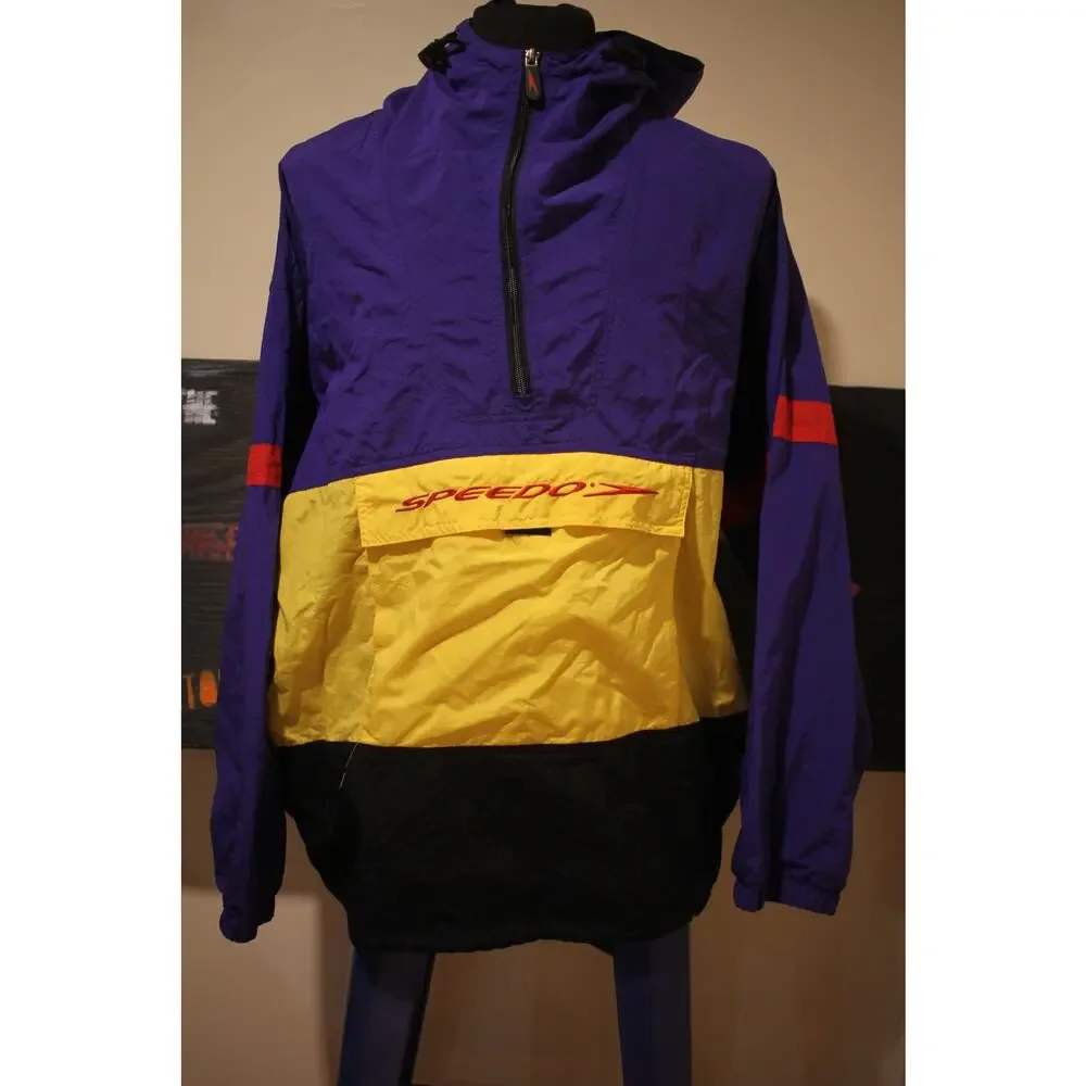 Vintage Speedo Sport Systems Anorak Jacket Men’s L Purple Yellow Nylon Pullover